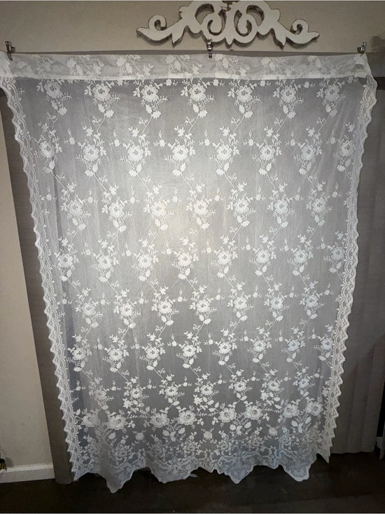 Other - White Lace Sheer Floral Curtain Panels with Scalloped Edges set of 2